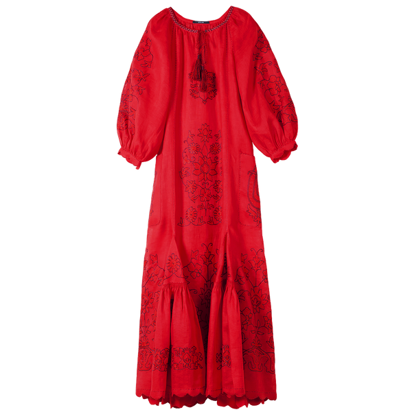 kin kin maxi dress Red Linen Embroidered Dress With Embroidery Ukrainian Vyshyvanka Dress Mexican Dress Kaftan Abaya, Caftan Boho Style Vita Kin Christmas Gift